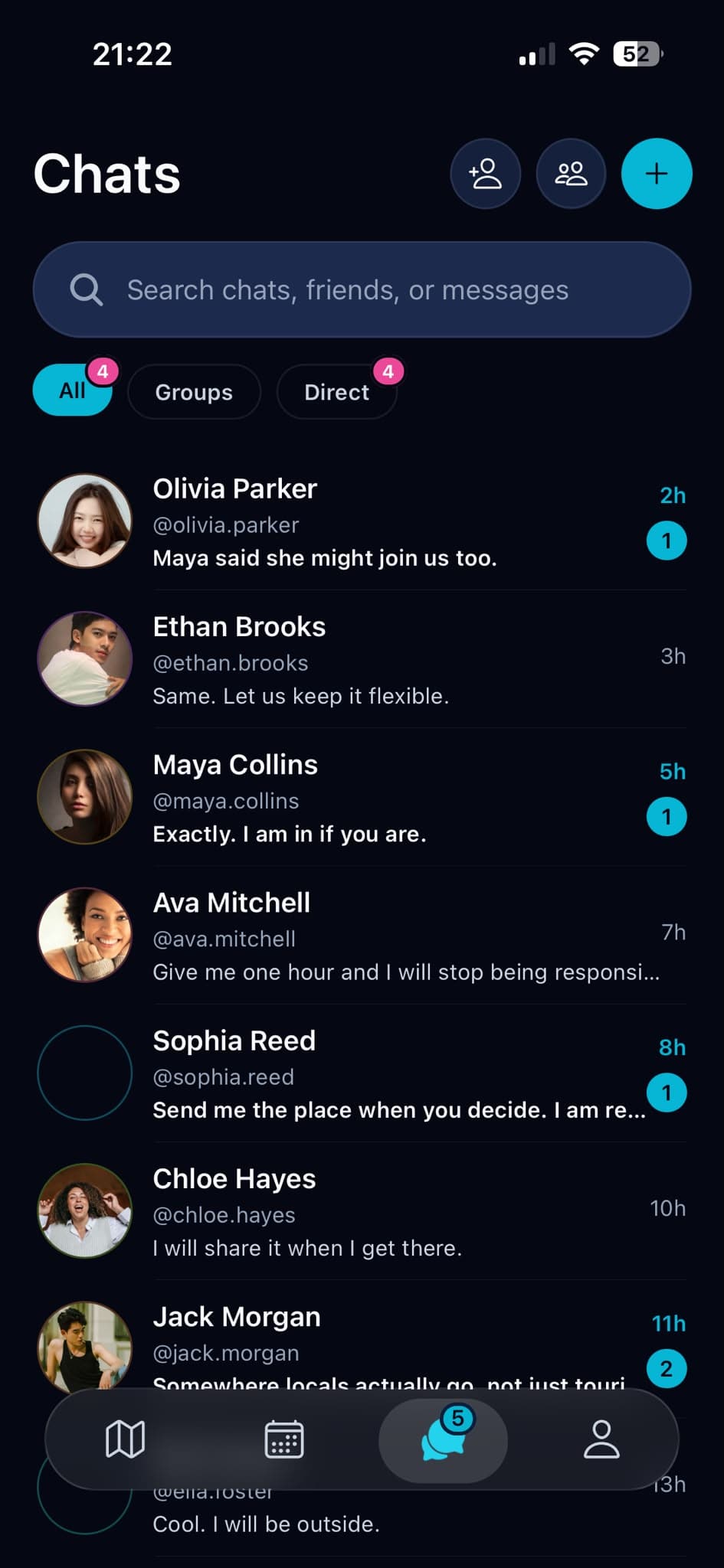 HeatMap app showing conversations between friends