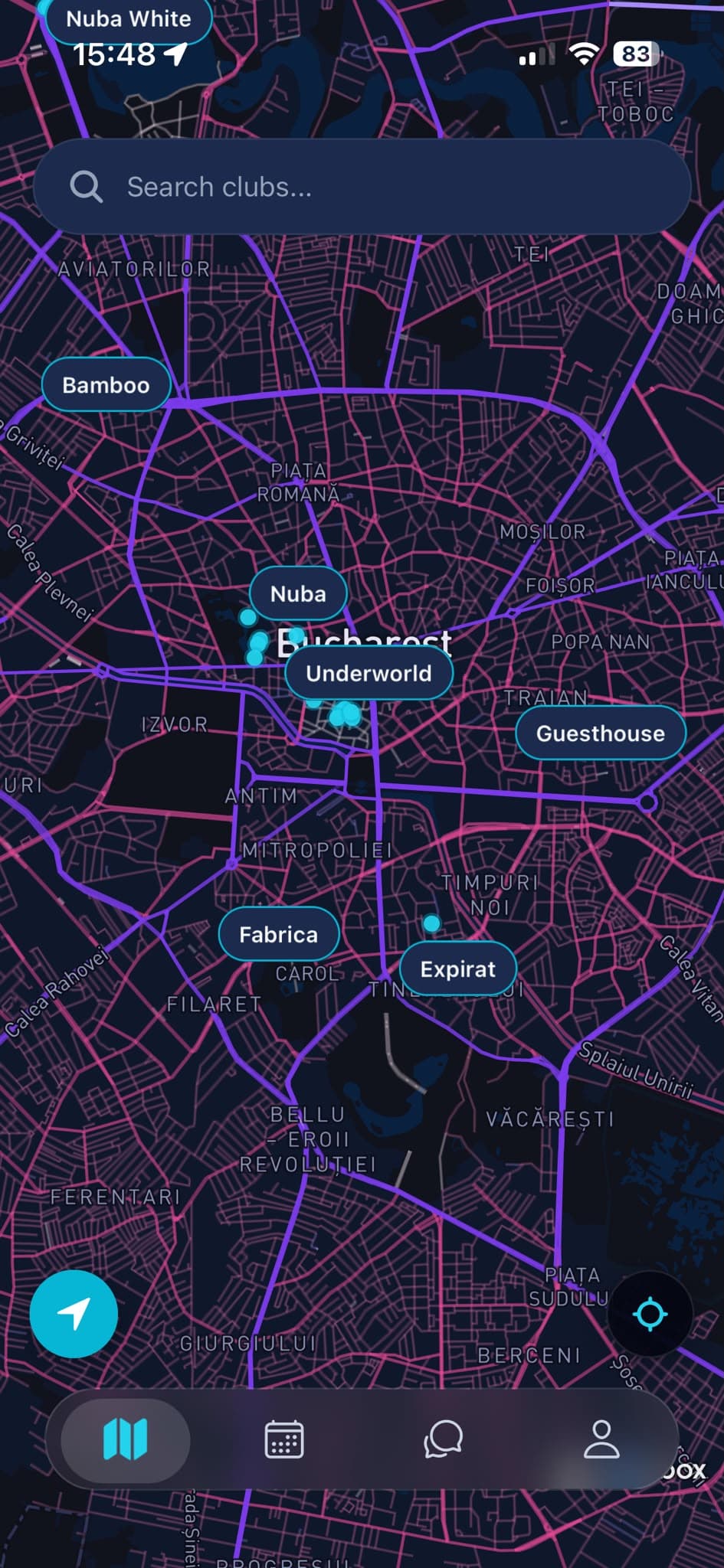 HeatMap app showing nightlife places on a city map