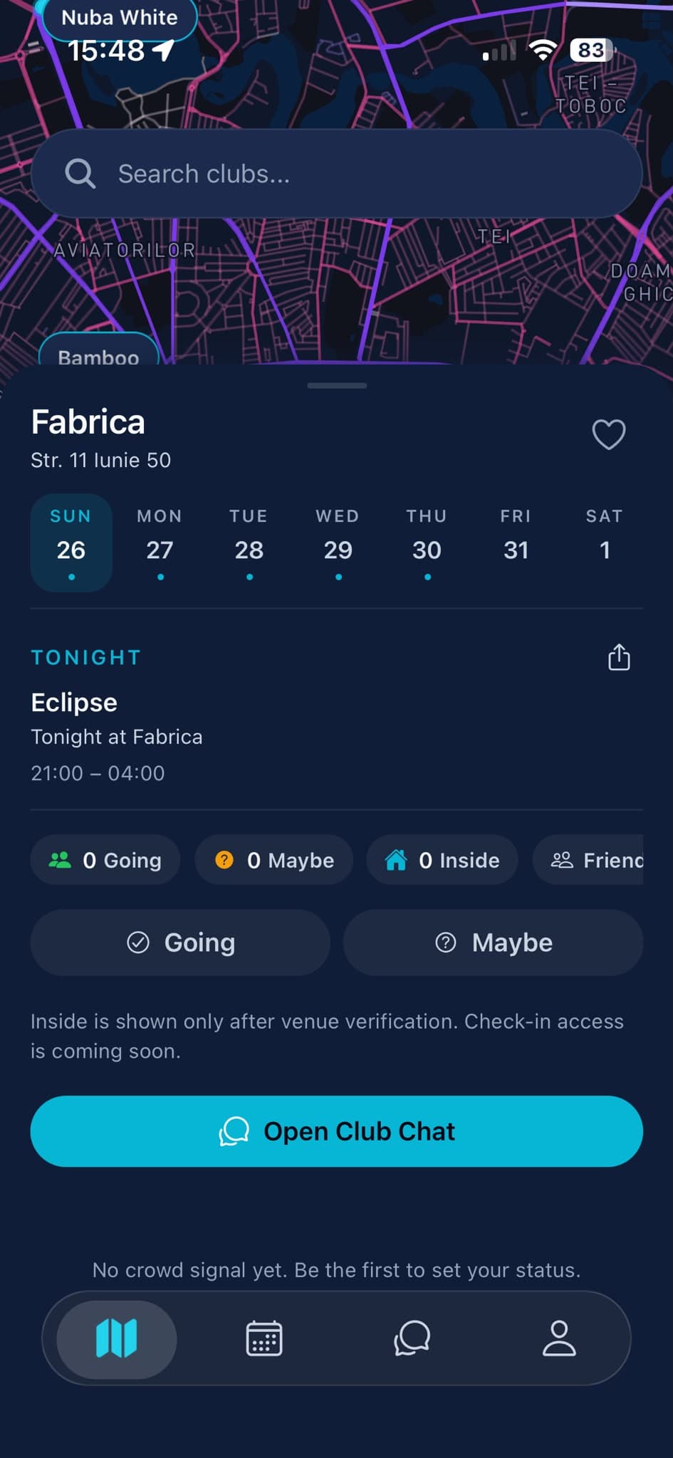 HeatMap app showing venue and event details